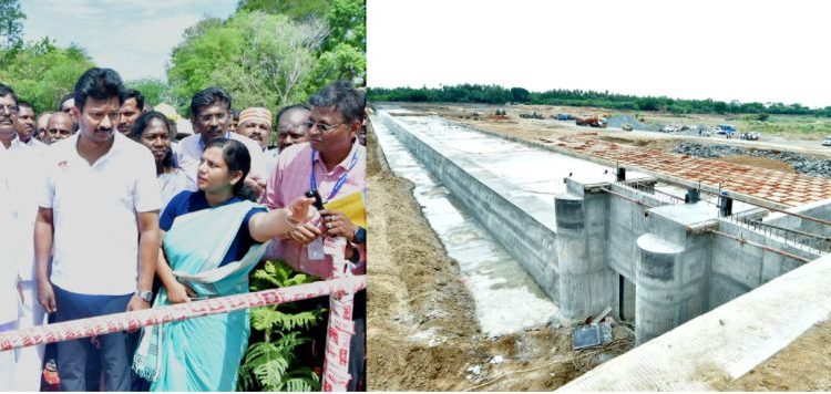 தடுப்பணை கட்டும் பணியினை ஆய்வு செய்த துணை முதல்வர்