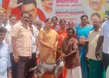 மாற்றுத்திறனாளிகளுக்கு இலவச ஆடுகள் வழங்கிய எம்.எல்.ஏ